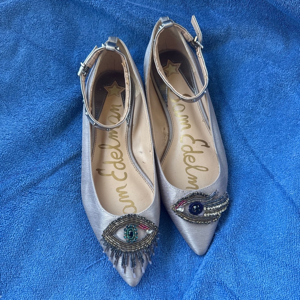 NWOT Sam Edelman Silver Flats with Embellished Pointed Toe